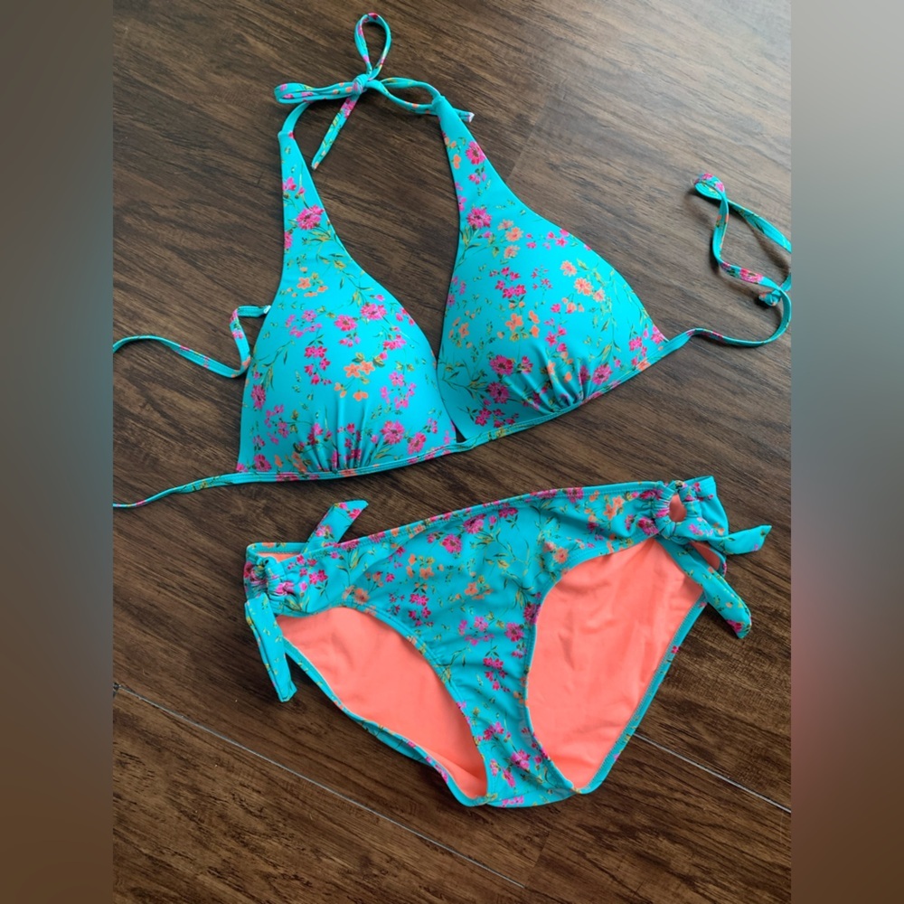 Ingear Coral and Teal floral Bikini